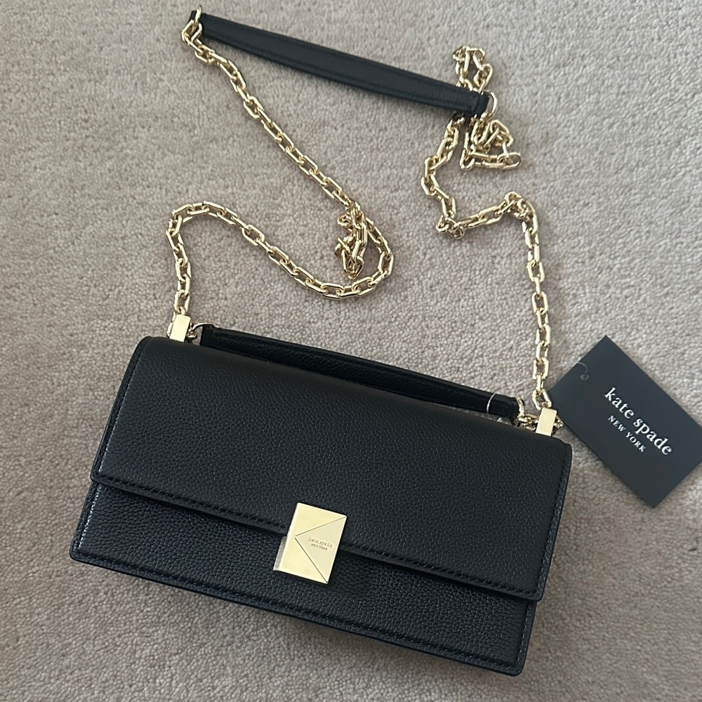 Kate Spade Black Crossbody with Gold Chain - Picture 1 of 8